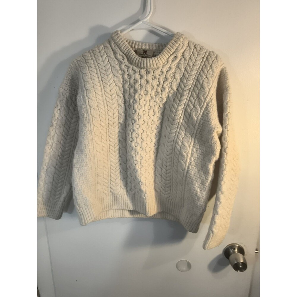 Carraig Donn Ireland Merino Wool Cable Knit Fisherman Sweater Cream Crewneck S